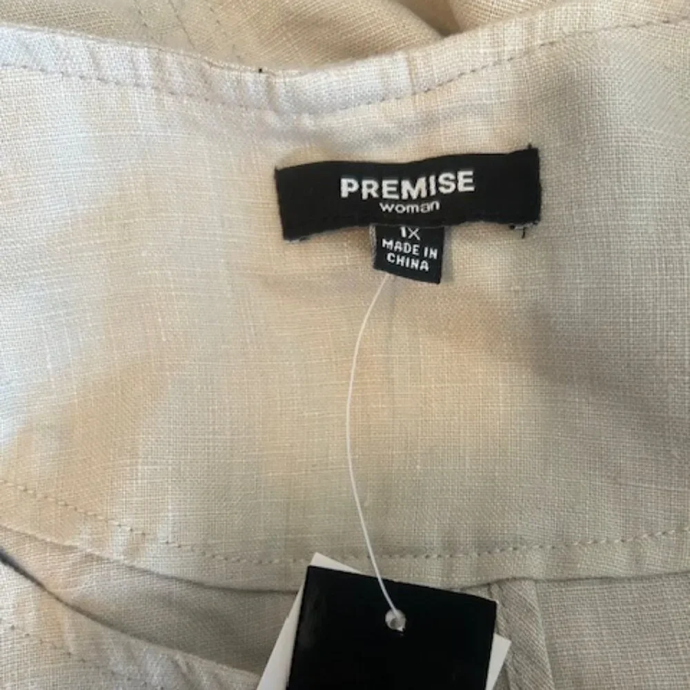 Premise Stone Beige Linen Front Zip/Pockets & sleeves Moto blazer, size 1X